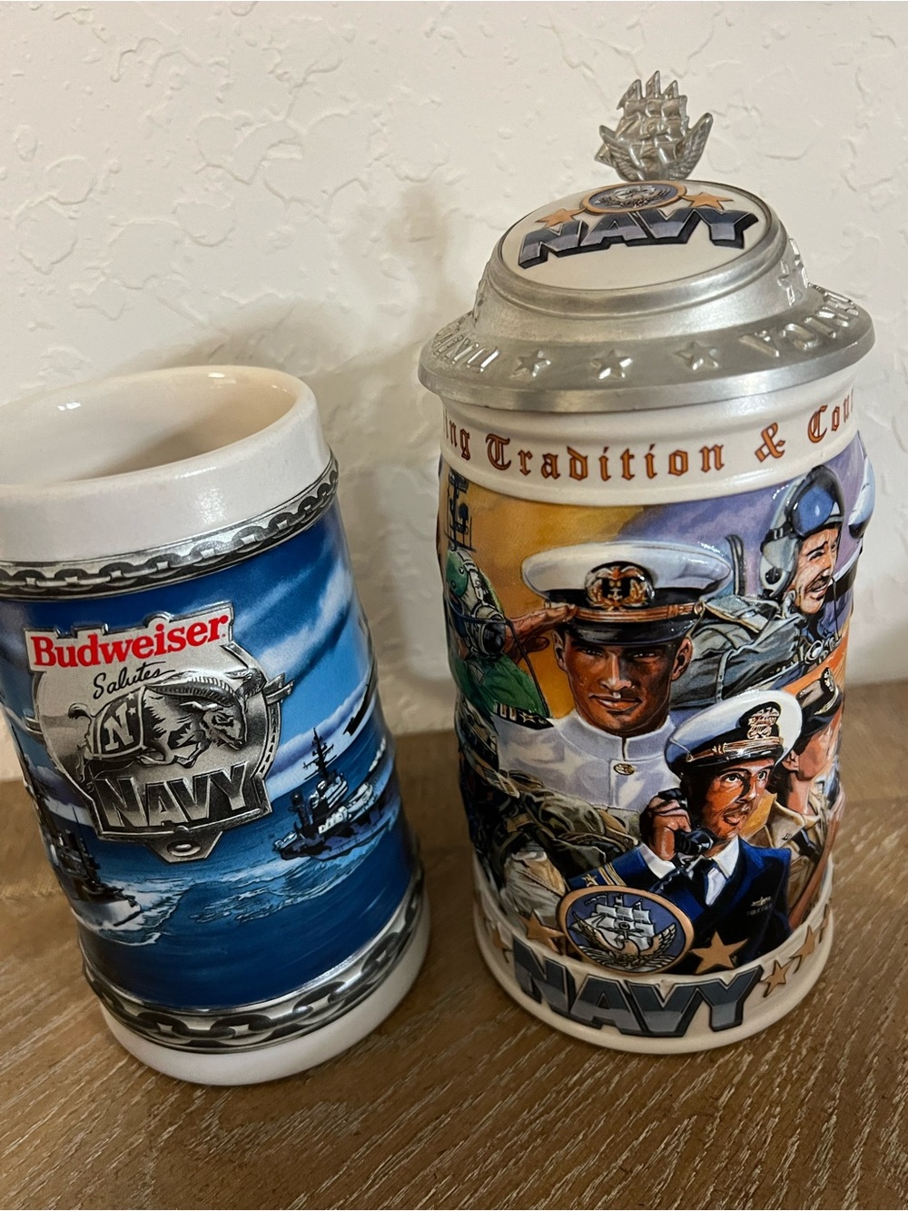 Budweiser Navy Ceramic Stein Pair - Blue, White & Multicolor